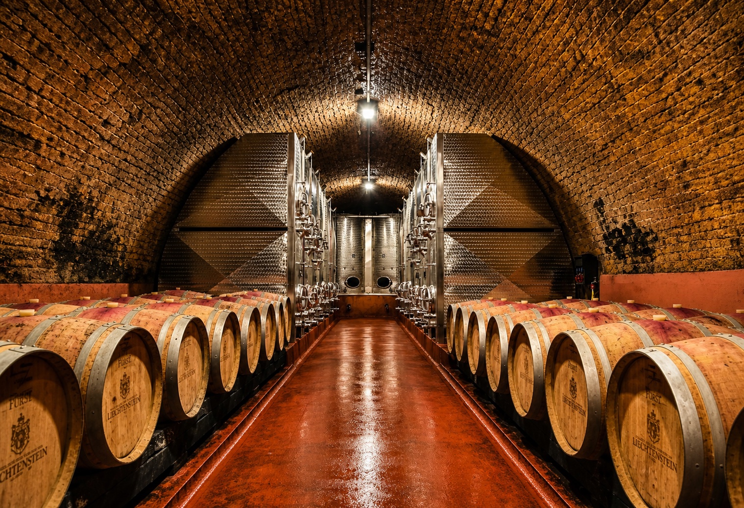 Wine cellar with barrels for the third day